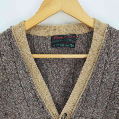 WEBB CLASSIC 80-90S シェットランドウール ラムウール 切替 Vネック ニットカーディガン メンズ import:M