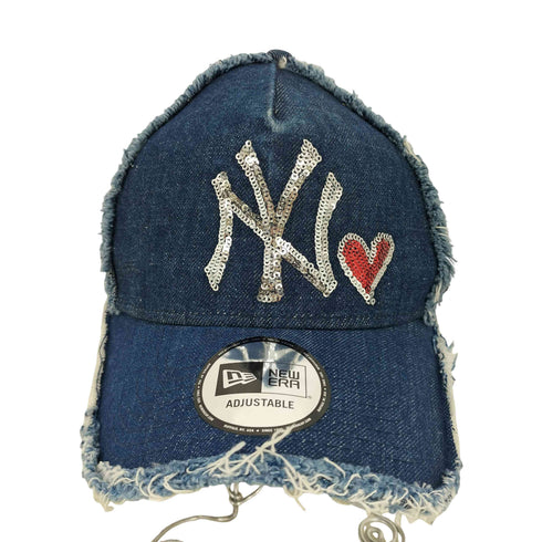ニューエラ NEW ERA ベースボールチームロゴ刺繍 スパンコール ダメージ加工 デニム メッシュキャップ レディース