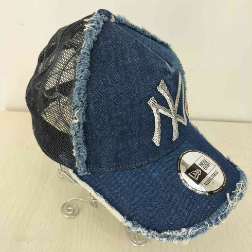 ニューエラ NEW ERA ベースボールチームロゴ刺繍 スパンコール ダメージ加工 デニム メッシュキャップ レディース