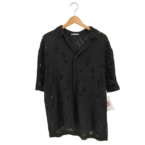 ザラ ZARA レース編み穴あきシャツ メンズ import:L