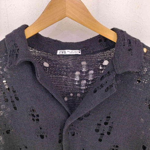 ザラ ZARA レース編み穴あきシャツ メンズ import:L