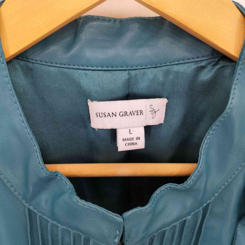 SUSAN GRAVER フルジップ フリル フェイクレザー ジャケット レディース import:L