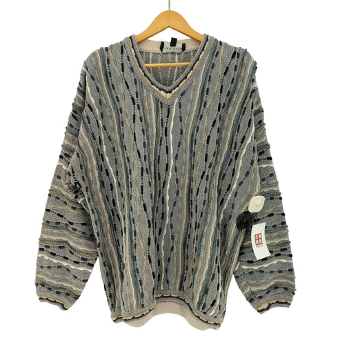 ツンドラ tundra 90s カナダ製 マルチストライプ Vネック 3D ニット メンズ import:XL