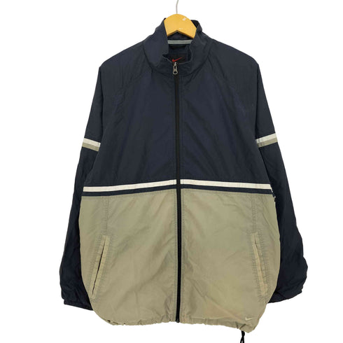 ナイキ NIKE 00s 黒タグ 裾スウォッシュ ツートン ジップアップ ナイロン ジャケット メンズ import:L