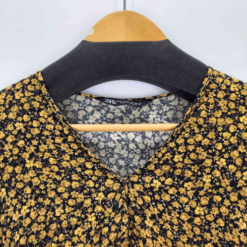 ザラ ZARA 小花柄パフスリーブミニワンピース レディース import:S