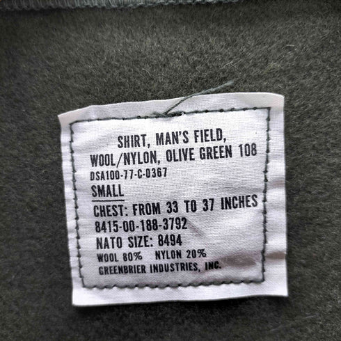 ユーエスアーミー U.S. ARMY 70S WOOL NYLON OG-108 ミリタリー シャツ 1977年製 メンズ import:S