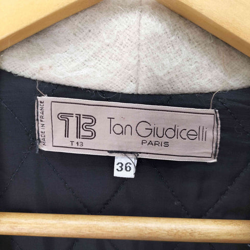 T13 Tan Guidicelli フランス製 ウール100 裏地キルティング スタンドカラー コート レディース FR:36