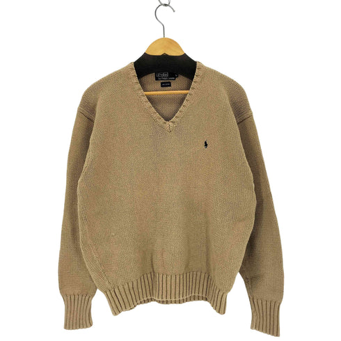 ポロバイラルフローレン Polo by RALPH LAUREN 90S 日本製 ポニー刺繍 vネックコットンニット メンズ import:L