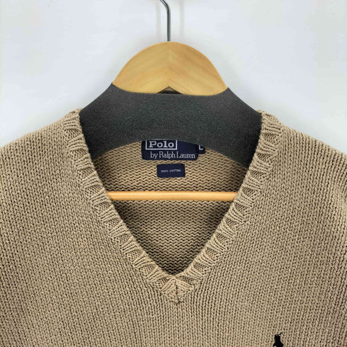 ポロバイラルフローレン Polo by RALPH LAUREN 90S 日本製 ポニー刺繍 vネックコットンニット メンズ import:L
