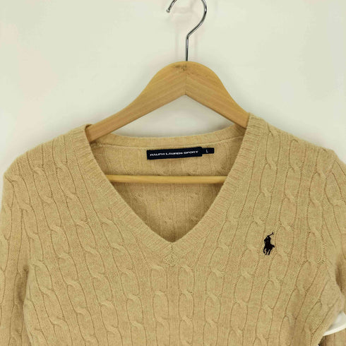 ラルフローレンスポーツ RALPH LAUREN SPORT ポニー刺繍 ケーブル編み Vネック プルオーバー ニット セーター レディース import:L