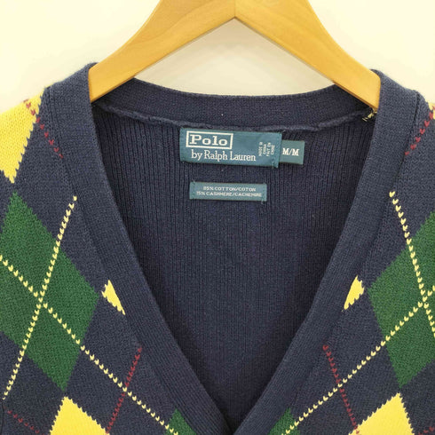 ポロバイラルフローレン Polo by RALPH LAUREN 90s アーガイル柄 コットン カシミヤ ニットベスト メンズ M