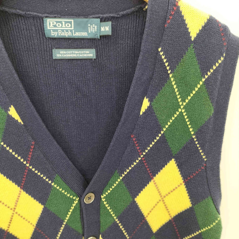 ポロバイラルフローレン Polo by RALPH LAUREN 90s アーガイル柄 コットン カシミヤ ニットベスト メンズ M