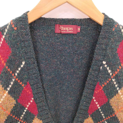 チャップスラルフローレン CHAPS RALPH LAUREN 90s アーガイル柄 ウール ニット カーディガン ベスト メンズ M
