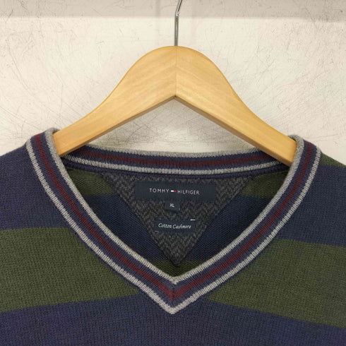 トミーヒルフィガー TOMMY HILFIGER エンブレム刺繍 カシミヤ混 ボーダーニットセーター メンズ JPN:XL