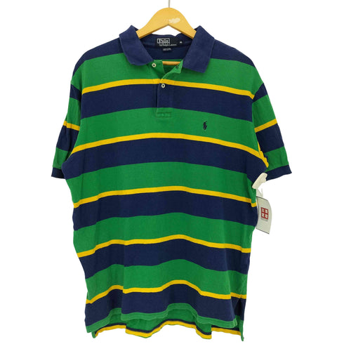 ポロバイラルフローレン Polo by RALPH LAUREN 90s~00s マルチボーダー ポニー刺繍 半袖ポロシャツ メンズ import:XL