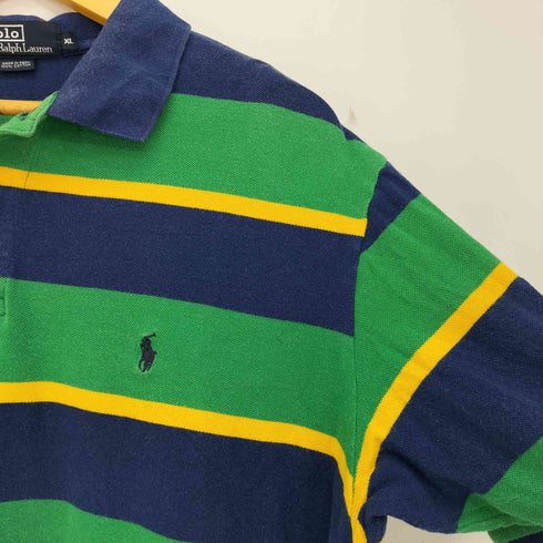 ポロバイラルフローレン Polo by RALPH LAUREN 90s~00s マルチボーダー ポニー刺繍 半袖ポロシャツ メンズ import:XL