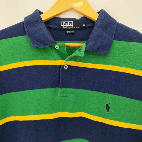 ポロバイラルフローレン Polo by RALPH LAUREN 90s~00s マルチボーダー ポニー刺繍 半袖ポロシャツ メンズ import:XL