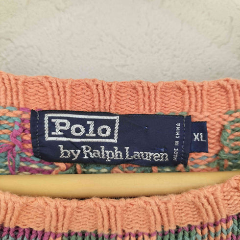 ポロバイラルフローレン Polo by RALPH LAUREN 90s マルチカラー チェックコットンニット メンズ JPN:XL