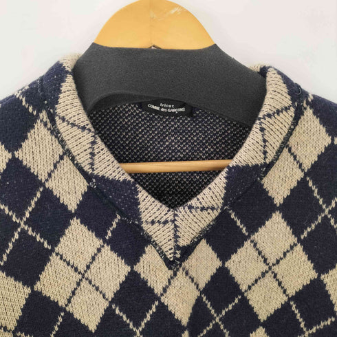 トリココムデギャルソン tricot COMME des GARCONS 90S AD1996 アーガイル柄 ウール ナイロン Vネック ニット セーター レディース