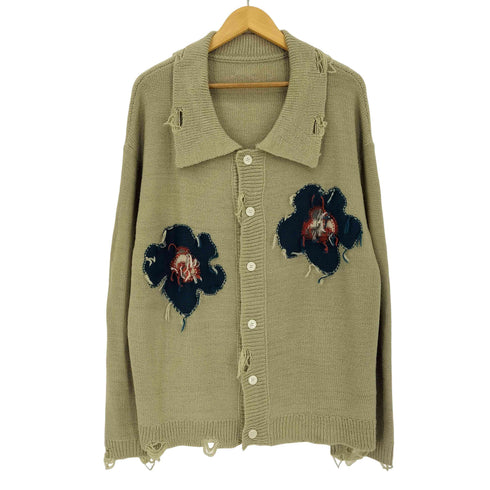 カンファーウッド CAMPHOR WOOD damage flower motif knit shirt cardigan ダメージ加工フラワーモチーフニット襟付きカーディガン メンズ JPN:M