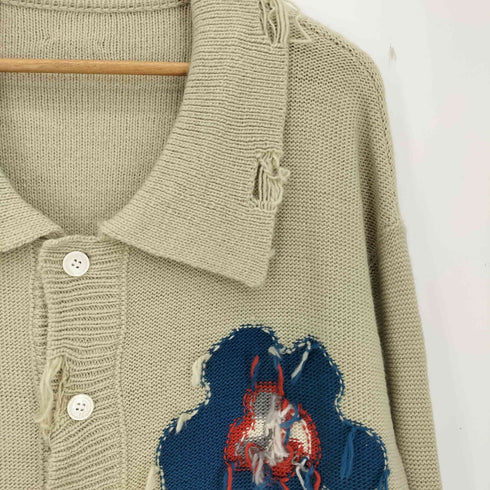 カンファーウッド CAMPHOR WOOD damage flower motif knit shirt cardigan ダメージ加工フラワーモチーフニット襟付きカーディガン メンズ JPN:M