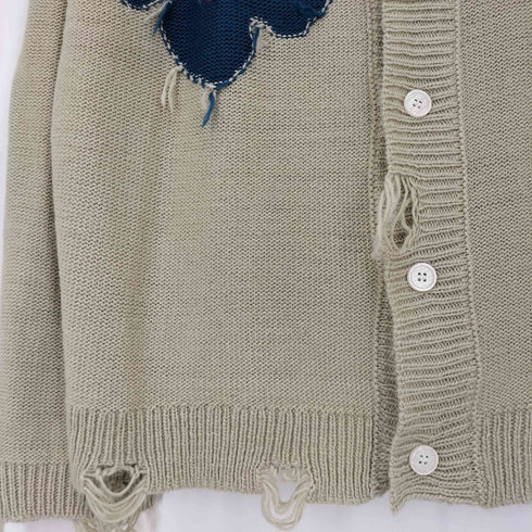 カンファーウッド CAMPHOR WOOD damage flower motif knit shirt cardigan ダメージ加工フラワーモチーフニット襟付きカーディガン メンズ JPN:M