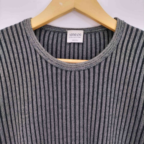 アルマーニコレツィオーニ ARMANI COLLEZIONI イタリア製 ストライプ リブ クルーネックニット メンズ