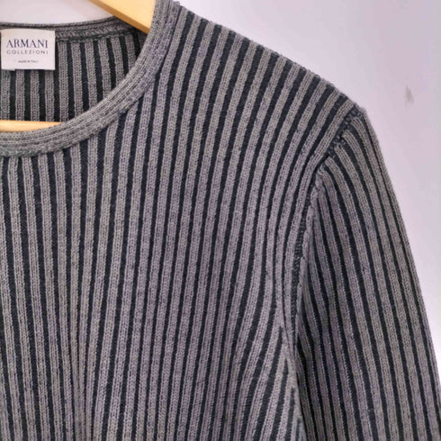 アルマーニコレツィオーニ ARMANI COLLEZIONI イタリア製 ストライプ リブ クルーネックニット メンズ