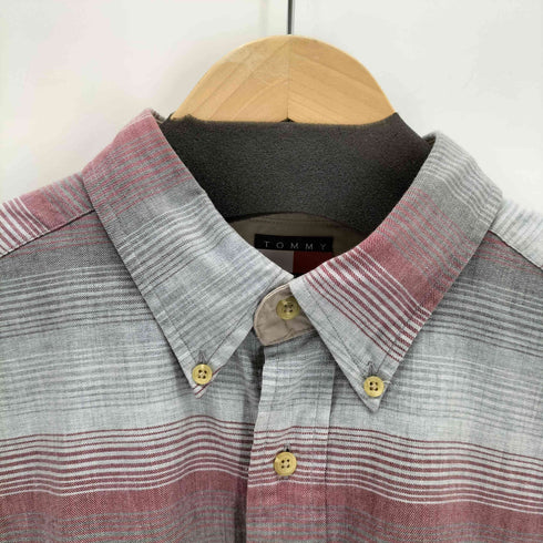 トミーヒルフィガー TOMMY HILFIGER 90S 台湾製 刺繍 ボーダーボタンダウンシャツ メンズ import:XL