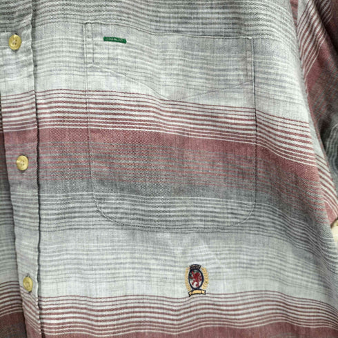 トミーヒルフィガー TOMMY HILFIGER 90S 台湾製 刺繍 ボーダーボタンダウンシャツ メンズ import:XL
