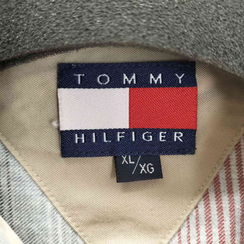 トミーヒルフィガー TOMMY HILFIGER 90S 台湾製 刺繍 ボーダーボタンダウンシャツ メンズ import:XL