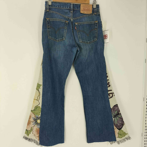 リーバイス Levis 00S 2005年製 ボタン裏 341 刻印 550 リメイク 異素材 総柄 フリンジ ニット ドッキング リビルド フレア デニム パンツ ベルボトム メンズ W28 L32