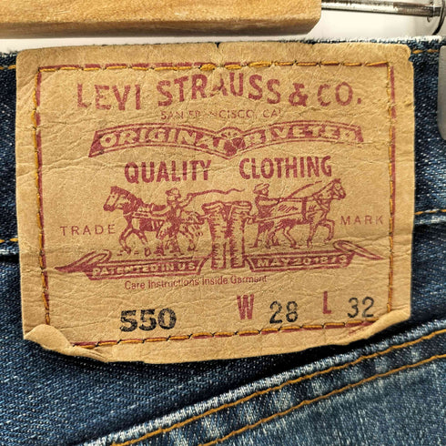 リーバイス Levis 00S 2005年製 ボタン裏 341 刻印 550 リメイク 異素材 総柄 フリンジ ニット ドッキング リビルド フレア デニム パンツ ベルボトム メンズ W28 L32