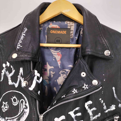 ONEMADE LAM LEATHER HAND PAINTED W-RIDERS JACKET ラムレザー ハンドペイント ダブルライダースジャケット メンズ 48