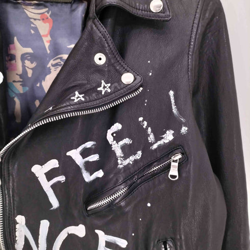 ONEMADE LAM LEATHER HAND PAINTED W-RIDERS JACKET ラムレザー ハンドペイント ダブルライダースジャケット メンズ 48