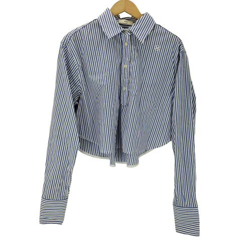 RECTO 22SS Cropped Striped Shirt Pullover L/S クロップド ハーフボタン ストライプ シャツ プルオーバー レディース FREE