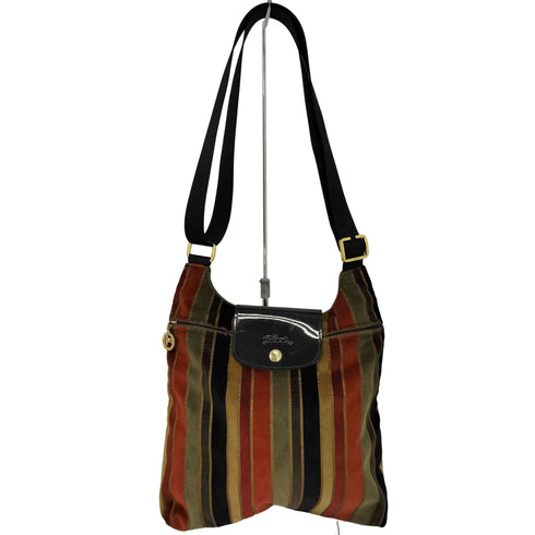 ロンシャン LONGCHAMP ベロアストライプショルダーバッグ レディース