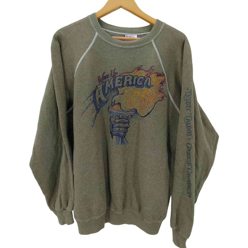 ヘインズ Hanes 80-90S USA製 WAKE UP AMERICA プリント ステッチ ラグラン スウェット トレーナー メンズ import:XL