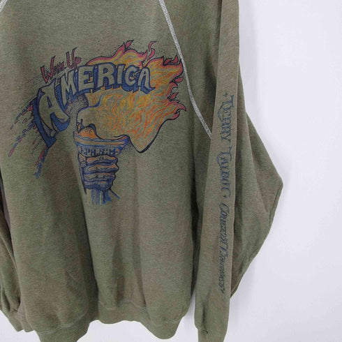 ヘインズ Hanes 80-90S USA製 WAKE UP AMERICA プリント ステッチ ラグラン スウェット トレーナー メンズ import:XL