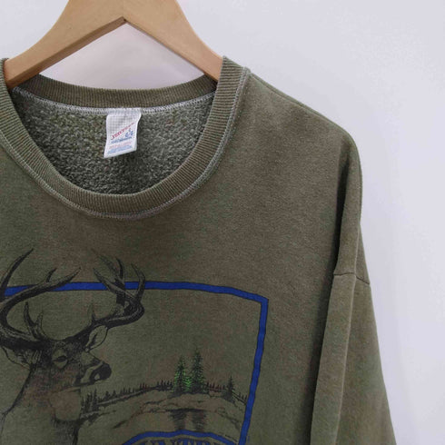 ジャージーズ JERZEES 90S USA製 BUCK COUNTRY 鹿 シカ アニマル プリント スウェット トレーナー メンズ import:L