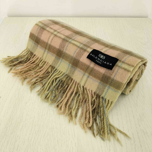バレンシアガ BALENCIAGA OLD BBロゴ チェック フリンジマフラー レディース