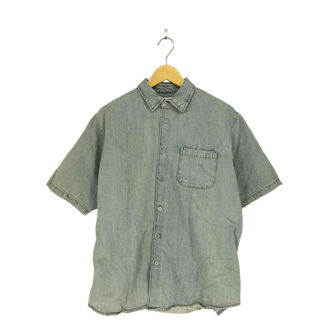 ザラ ZARA ウォッシュ加工1ポケットデニムシャツ メンズ S