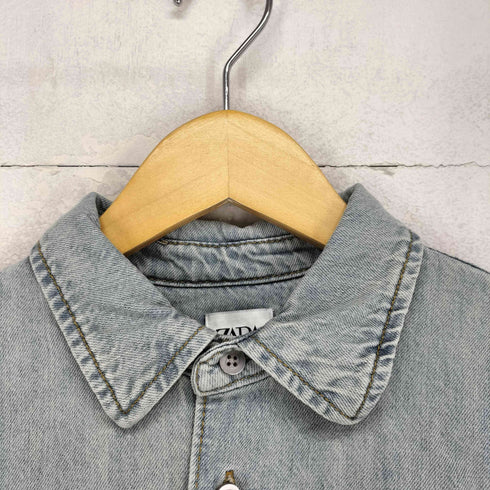 ザラ ZARA ウォッシュ加工1ポケットデニムシャツ メンズ S