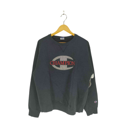 チャンピオン Champion 90s 刺繍タグ USA製 Vガゼット フロント刺繍クルーネックスウェット メンズ L