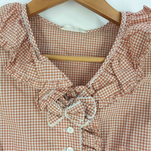 ピンクハウス PINK HOUSE ギンガムチェック リボン フリル 半袖ブラウス レディース