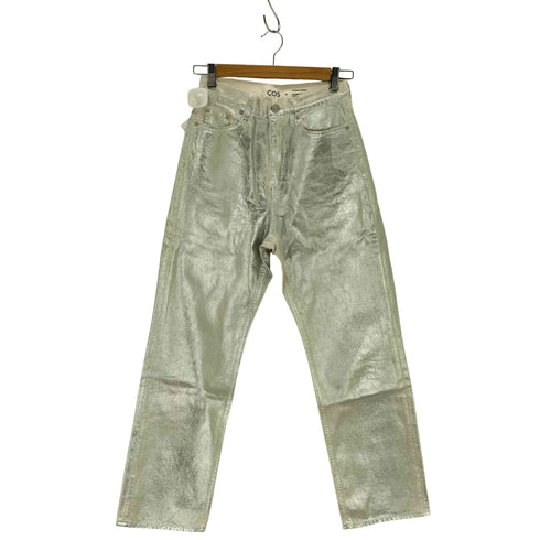 コス COS RELAXED STRAIGHT メタリックシルバークラックデニムパンツ レディース 26