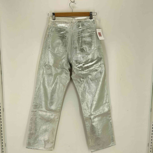 コス COS RELAXED STRAIGHT メタリックシルバークラックデニムパンツ レディース 26