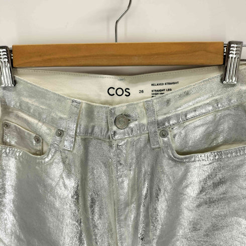 コス COS RELAXED STRAIGHT メタリックシルバークラックデニムパンツ レディース 26