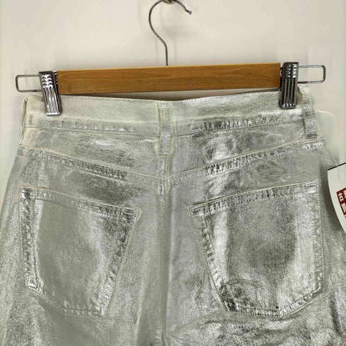 コス COS RELAXED STRAIGHT メタリックシルバークラックデニムパンツ レディース 26
