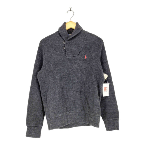 ポロラルフローレン POLO RALPH LAUREN ポニー刺繍 シープレザーエルボーパッチショールカラーニット メンズ S